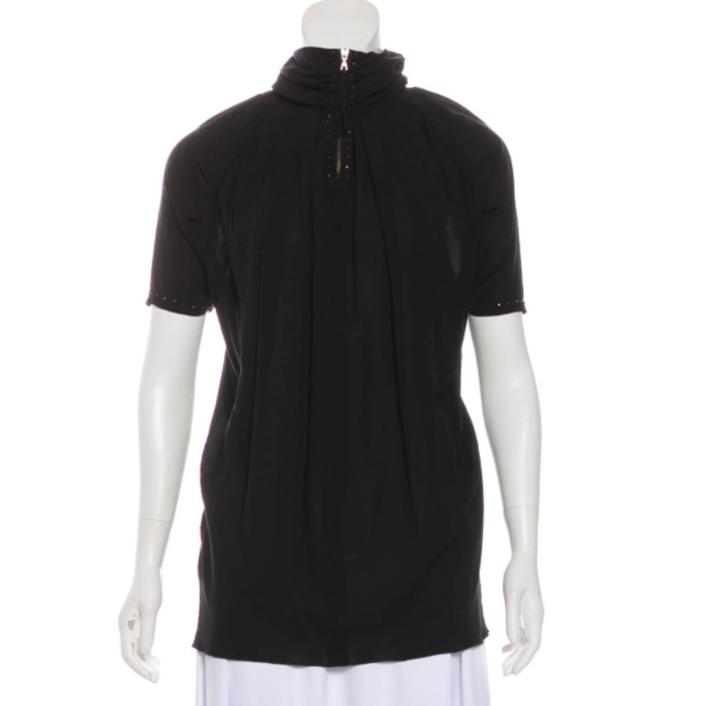 Marc Jacobs Silk Mock Studded Neck Zip Blouse